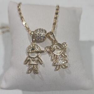 14k Gold Plated Boy and Girl Pendant Necklace